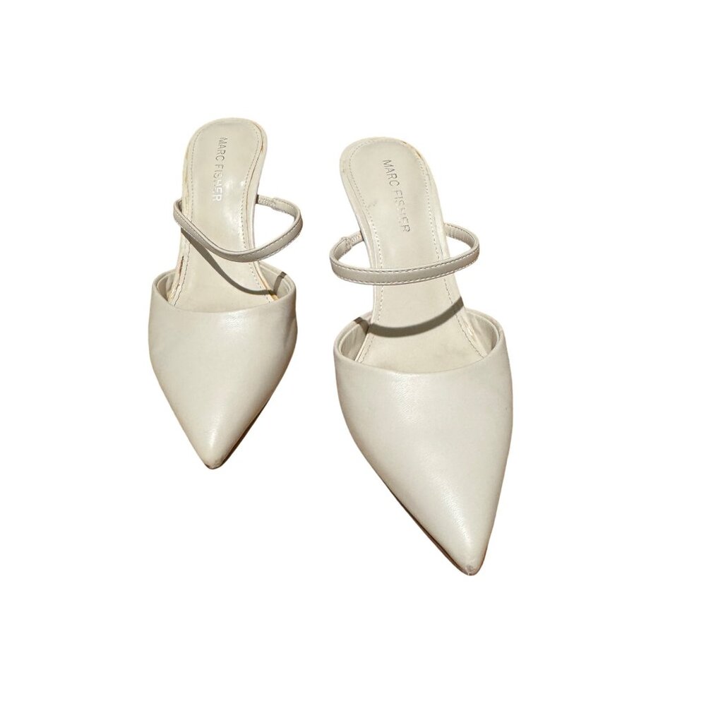Marc Fisher Womens White Pointed-Toe Slingback Heels 6M Leather Sole Elegant Des